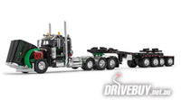 DCP by First Gear Black/Green Peterbilt Model 389 Truck w/ 4-Axle Hydra-Steer Trailer With Bridge Beam Section 1/64
