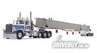 DCP by First Gear White/Blue Peterbilt Model 389 Truck w/ 4-Axle Hydra-Steer Trailer With Bridge Beam Section 1/64