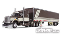 DCP by First Gear Brown/Cream Peterbilt Model 359 Truck w/ Mid-Roof Sleeper & Utility Trailer 1/64