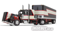 DCP by First Gear Black/Cream/Red Peterbilt Model 359 Truck w/ Flat Top Sleeper & 40' Vintage Trailer 1/64