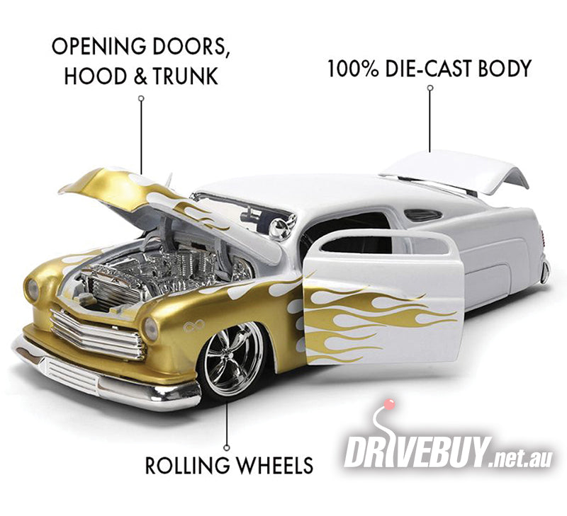 Jada Big Time Muscle 1951 Mercury White w/ Gold Flames 1/24| DriveBuy