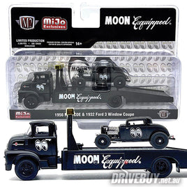 M2 Machines Moon Equipped 1956 Ford COE & 1932 Ford 3W Coupe in Matte Black 1/64