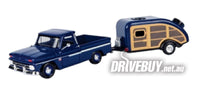 MotorMax 1966 Chevy Pickup (Dark Blue) & Camper Trailer 1/24
