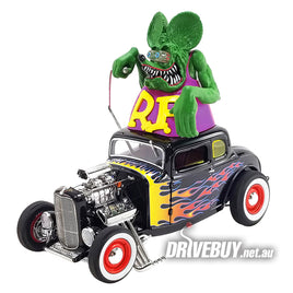 1932 Ford Rat Fink Hot Rod Coupe and Figurine 1/18 - ACME Diecast - Purple with Flames