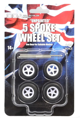 Custom 5 Spoke Unpainted Wheel and Tyre Set 1/24 - DDA Model Kit - Slammed