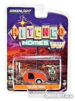 
              Tear Drop Caravan Trailer with Backpacker 1/64 – GreenLight Diecast – Orange/Silver
            