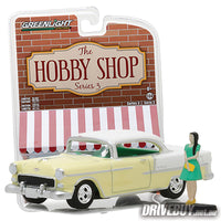 
              1955 Chevrolet Bel Air with Woman Figure 1/64 – GreenLight Hobby Shop - Yellow
            