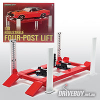 
              Greenlight Adjustable Four-Post Lift Hoist  in Red & White 1/18
            