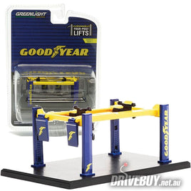 Four-Post Lift/Hoist Goodyear 1/64 - Greenlight Diecast - Blue Yellow