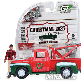 1956 Ford F100 Tow Truck with Mechanic Figure 1/64 - Greenlight Diecast