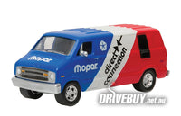 
              1976 Dodge B100 Van Mopar Direct Connection 1/64 - Greenlight Diecast - Red White Blue
            