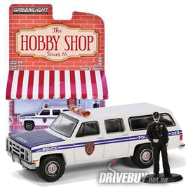 1985 GMC Suburban 2500 + NY Police Officer Figure 1/64 - Greenlight Diecast - White