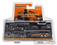 
              2018 Ford F150 Yellowstone with 1992 Ford Bronco & Trailer 1/64 – GreenLight – Grey/Black
            
