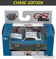 
              1970 **CHASE** Buick GS Stage 2 1/64 - M2 Diecast - Blue and White
            