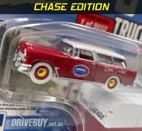 
              Johnny Lightning **CHASE** NHRA Drag Safari 1955 Chevy Nomad & Trailer 1/64
            
