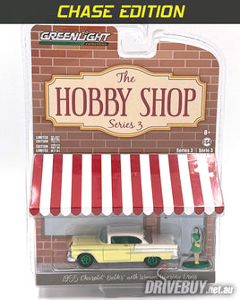 CHASE 1955 Chevy Bel Air with Woman Figure 1/64 – GreenLight Hobby Shop - Yellow
