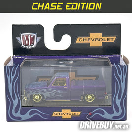 CHASE 1973 Chevy Cheyenne Super 10 Pickup 1/64 - M2 Diecast - Purple Blue Flames