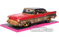 
              1957 Chevy Bel Air 1/24 - Jada Diecast - Pink Slips Red Black & Gold
            