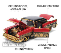 
              1957 Chevy Bel Air 1/24 - Jada Diecast - Pink Slips Red Black & Gold
            