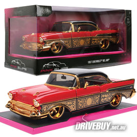 1957 Chevy Bel Air 1/24 - Jada Diecast - Pink Slips Red Black & Gold
