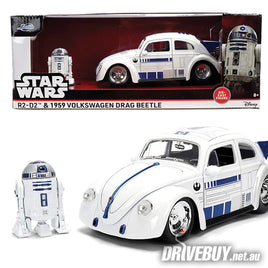 1959 VW Volkswagen Drag Beetle 1/24 + R2D2 Droid - Jada Diecast - Disney Star Wars