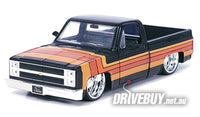 
              Jada Just Trucks 1985 Chevy C10 Pickup Black w/Stripes and Paradox Wheels 1/24
            