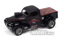 
              1941 Willys Pickup Gasser 1/64 - Johnny Lightning Blacked Out - Red Highlights
            