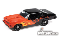 
              1974 Pontiac GTO Black With Flames 1/64 – Johnny Lightning Diecast – Black/Orange
            