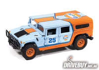 
              2006 Hummer H1 Gulf Off Road 1/64 – Johnny Lightning Diecast – Blue/Orange
            