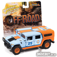 
              2006 Hummer H1 Gulf Off Road 1/64 – Johnny Lightning Diecast – Blue/Orange
            