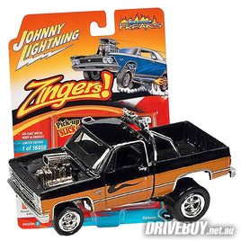 1985 Chevy Silverado C10 Fleetside Zingers 1/64 – Johnny Lightning – Sunset Orange Metallic & Gloss Black