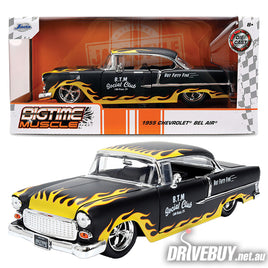 1955 Chevy Bel Air Big Time Muscle 1/24 - Jada Diecast - Black Flames
