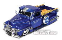 
              JADA STREET LOW 1951 CHEVY LOWRIDER PICKUP IN METALLIC BLUE 1/24
            