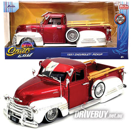 JADA STREET LOW 1951 CHEVY LOWRIDER PICKUP IN RED & WHITE 1/24