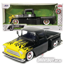 Jada Just Trucks 1955 Chevy Stepside Pickup Black w/Flames 1/24