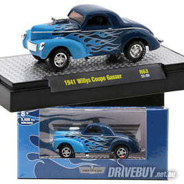M2 MACHINES 1941 WILLYS GASSER NAVY W/FLAMES 1/64