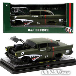 1957 Chevy 150 Series Post 1/24 - M2 Diecast - Maj Bruiser Green Shark Mouth