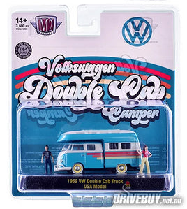 1959 Volkswagen Kombi Double Cab Camper 1/64 – M2 Machines – Turquoise/White