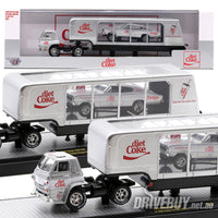 
              M2 Machines Diet Coke 1966 Dodge L600 + Enclosed Trailer + 1966 Dodge Charger Gasser 1/64
            
