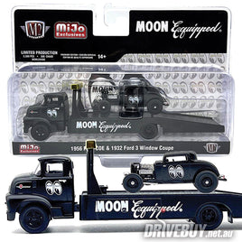 M2 Machines Moon Equipped 1956 Ford COE & 1932 Ford 3W Coupe in Satin Black 1/64