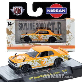 1971 Nissan Skyline GT-R 1/64 - M2 Diecast - Orange White #7