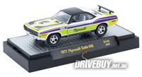 
              1971 Plymouth Cuda 440 1/64 - M2 Diecast - White Green and Purple
            