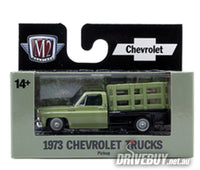 
              1973 Chevy Cheyenne Super 10 Stakebed Pickup 1/64 - M2 Diecast - Green
            