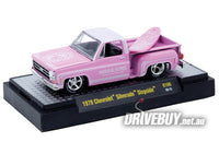 
              1979 Chevy Silverado Stepside Pickup Maui & Sons 1/64 - M2 Diecast - Pink
            