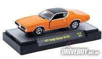 
              1971 Dodge Charger SE 383 1/64 – M2 Diecast – Orange/Black
            