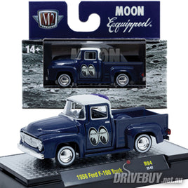 1956 Ford F100 Pickup Moon Equipped 1/64 - M2 Diecast - Blue Mooneyes