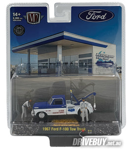 1967 Ford F100 Tow Truck Diorama 1/64 - M2 Diecast - White Blue + Figurines