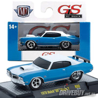 
              1970 Buick GS Stage 2 1/64 - M2 Diecast - Blue and White
            