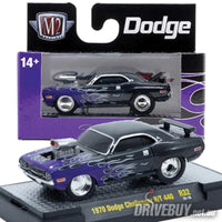 
              1970 Dodge Challenger R/T 440 1/64 - M2 Diecast - Black with Purple Flames
            