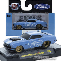 
              1969 Ford Mustang BOSS 429 1/64 – M2 Diecast – Blue/White
            